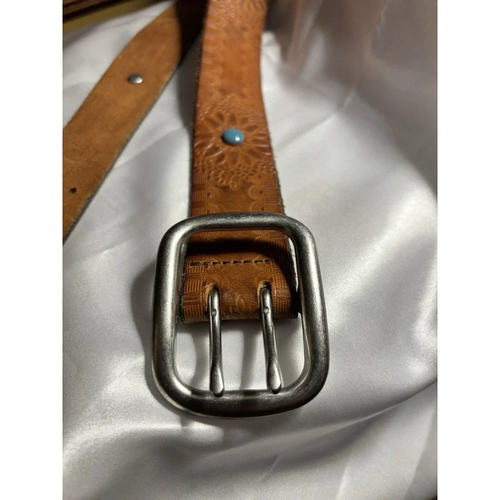 Vintage Tooled Leather Western Belt 40